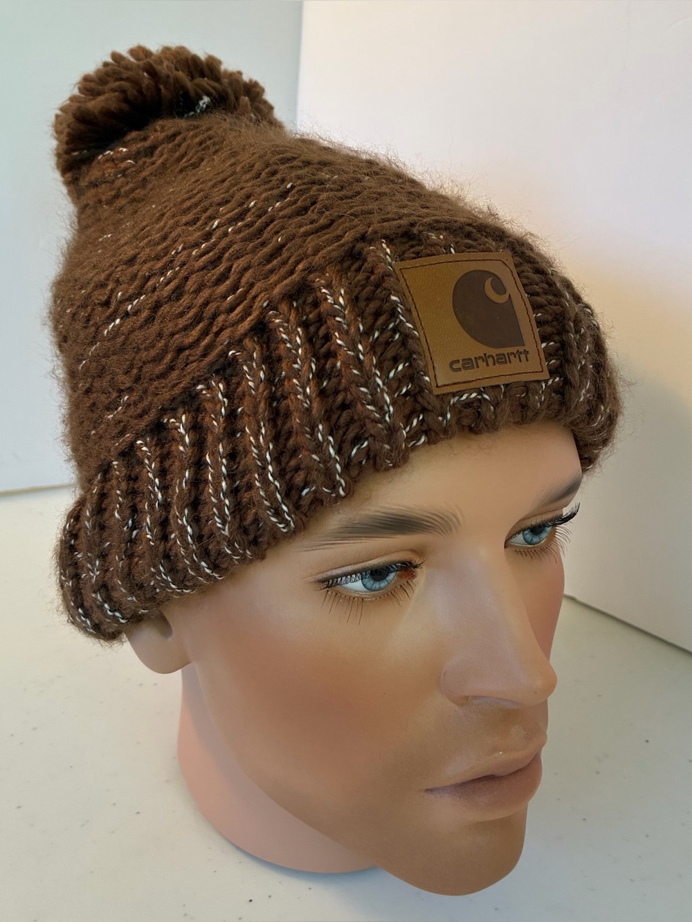 Carhartt Beanie/Toboggan Brown Specked Faux Fur Lined Warm Unisex Logo Winter
